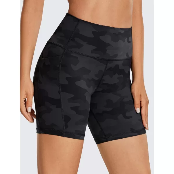 CRZ YOGA Womens Naked Feeling Biker Shorts  4 5 6 8 High Waisted Yoga Gym Spandex Shorts Side PocketsDark Grey Camouflage