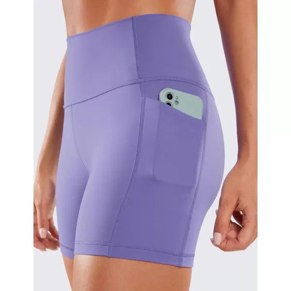 CRZ YOGA Womens Naked Feeling Biker Shorts  4 5 6 8 High Waisted Yoga Gym Spandex Shorts Side PocketsDark Lavender Purple