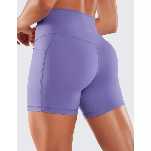 CRZ YOGA Womens Naked Feeling Biker Shorts  4 5 6 8 High Waisted Yoga Gym Spandex Shorts Side PocketsDark Lavender Purple