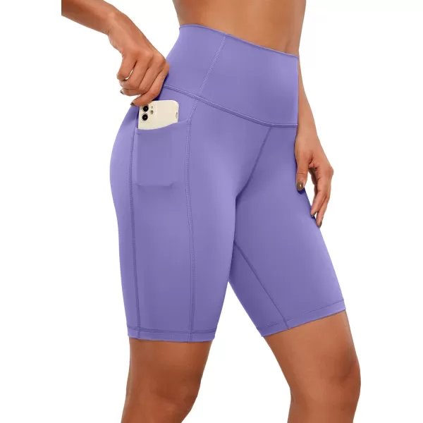 CRZ YOGA Womens Naked Feeling Biker Shorts  4 5 6 8 High Waisted Yoga Gym Spandex Shorts Side PocketsDark Lavender Purple