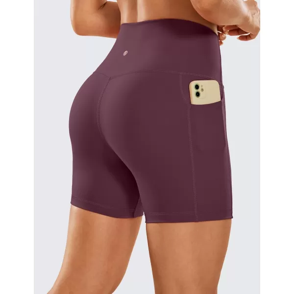 CRZ YOGA Womens Naked Feeling Biker Shorts  4 5 6 8 High Waisted Yoga Gym Spandex Shorts Side PocketsDark Russet