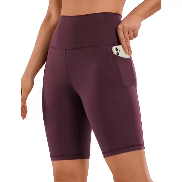 CRZ YOGA Womens Naked Feeling Biker Shorts  4 5 6 8 High Waisted Yoga Gym Spandex Shorts Side PocketsDark Russet