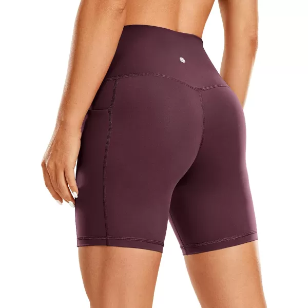 CRZ YOGA Womens Naked Feeling Biker Shorts  4 5 6 8 High Waisted Yoga Gym Spandex Shorts Side PocketsDark Russet