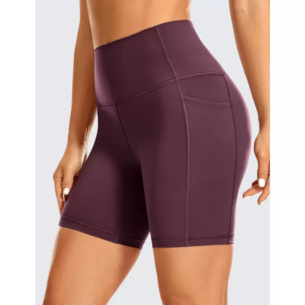 CRZ YOGA Womens Naked Feeling Biker Shorts  4 5 6 8 High Waisted Yoga Gym Spandex Shorts Side PocketsDark Russet