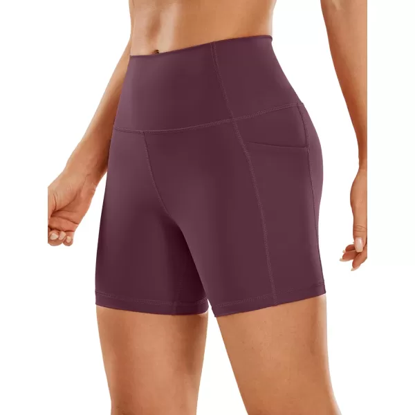 CRZ YOGA Womens Naked Feeling Biker Shorts  4 5 6 8 High Waisted Yoga Gym Spandex Shorts Side PocketsDark Russet