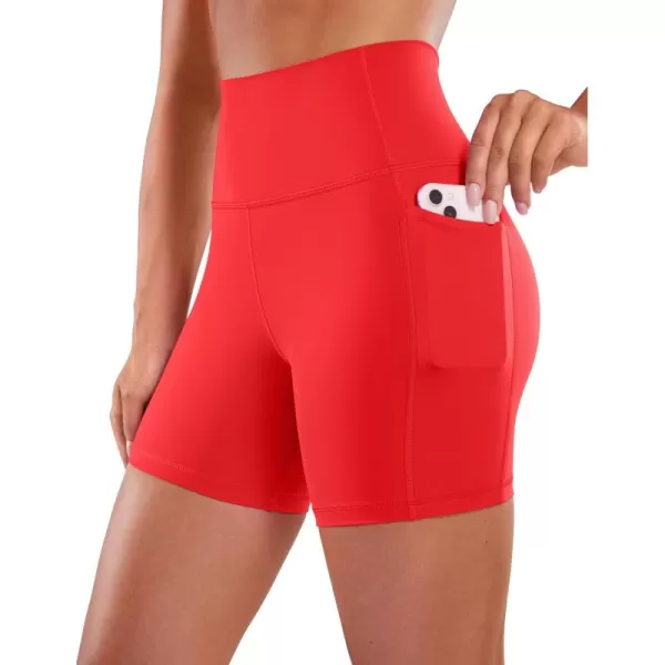 CRZ YOGA Womens Naked Feeling Biker Shorts  4 5 6 8 High Waisted Yoga Gym Spandex Shorts Side PocketsDeep Red