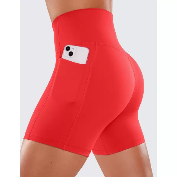 CRZ YOGA Womens Naked Feeling Biker Shorts  4 5 6 8 High Waisted Yoga Gym Spandex Shorts Side PocketsDeep Red