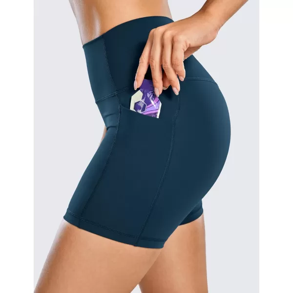 CRZ YOGA Womens Naked Feeling Biker Shorts  4 5 6 8 High Waisted Yoga Gym Spandex Shorts Side PocketsFrench Navy