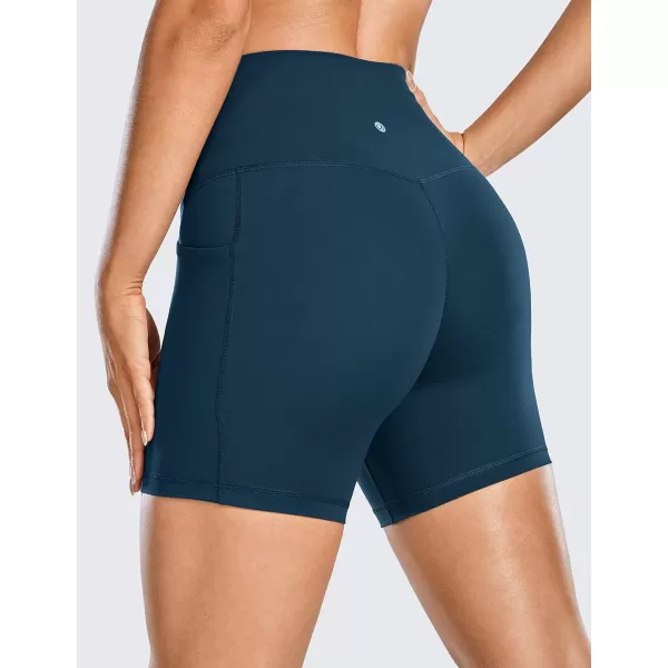 CRZ YOGA Womens Naked Feeling Biker Shorts  4 5 6 8 High Waisted Yoga Gym Spandex Shorts Side PocketsFrench Navy