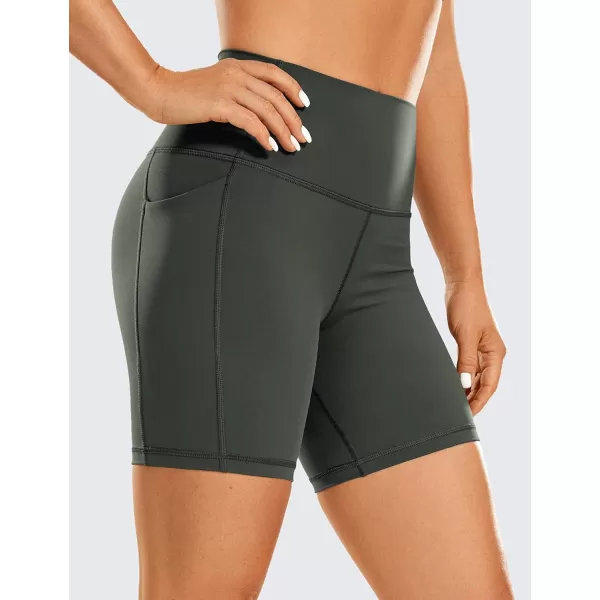 CRZ YOGA Womens Naked Feeling Biker Shorts  4 5 6 8 High Waisted Yoga Gym Spandex Shorts Side PocketsGrey Olive