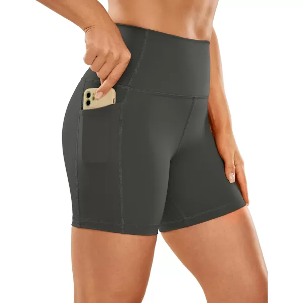 CRZ YOGA Womens Naked Feeling Biker Shorts  4 5 6 8 High Waisted Yoga Gym Spandex Shorts Side PocketsGrey Olive