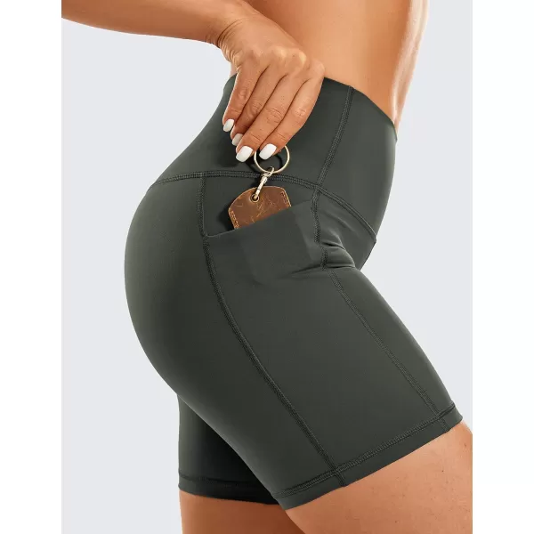 CRZ YOGA Womens Naked Feeling Biker Shorts  4 5 6 8 High Waisted Yoga Gym Spandex Shorts Side PocketsGrey Olive