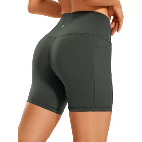 CRZ YOGA Womens Naked Feeling Biker Shorts  4 5 6 8 High Waisted Yoga Gym Spandex Shorts Side PocketsGrey Olive