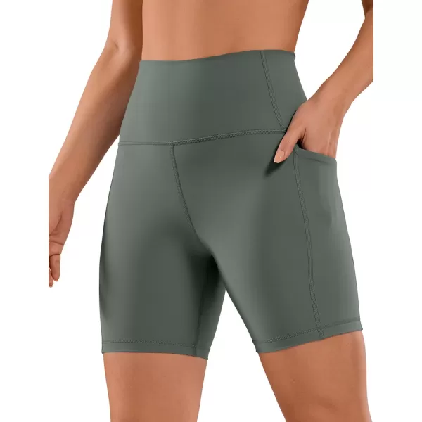 CRZ YOGA Womens Naked Feeling Biker Shorts  4 5 6 8 High Waisted Yoga Gym Spandex Shorts Side PocketsGrey Sage