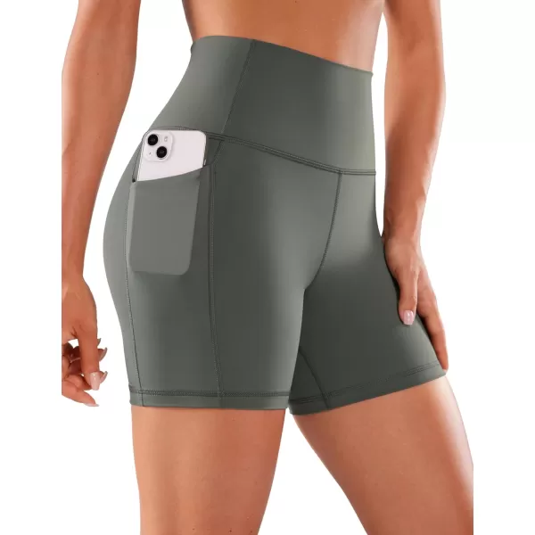 CRZ YOGA Womens Naked Feeling Biker Shorts  4 5 6 8 High Waisted Yoga Gym Spandex Shorts Side PocketsGrey Sage