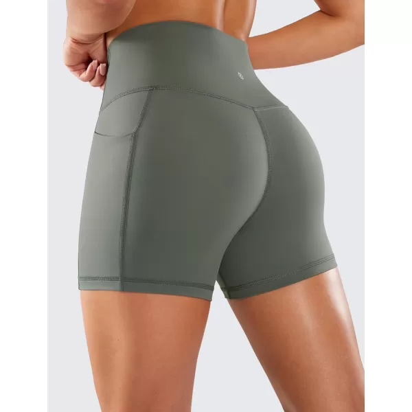 CRZ YOGA Womens Naked Feeling Biker Shorts  4 5 6 8 High Waisted Yoga Gym Spandex Shorts Side PocketsGrey Sage