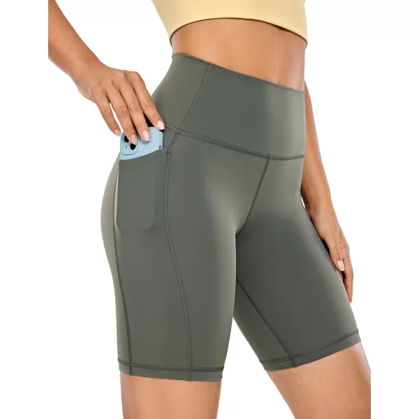 CRZ YOGA Womens Naked Feeling Biker Shorts  4 5 6 8 High Waisted Yoga Gym Spandex Shorts Side PocketsGrey Sage