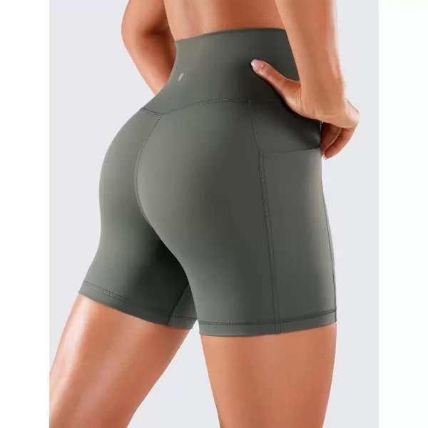 CRZ YOGA Womens Naked Feeling Biker Shorts  4 5 6 8 High Waisted Yoga Gym Spandex Shorts Side PocketsGrey Sage