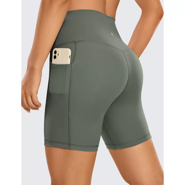 CRZ YOGA Womens Naked Feeling Biker Shorts  4 5 6 8 High Waisted Yoga Gym Spandex Shorts Side PocketsGrey Sage