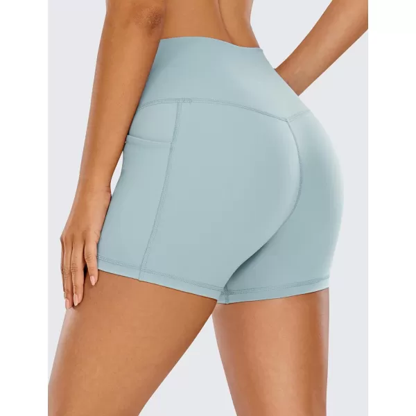 CRZ YOGA Womens Naked Feeling Biker Shorts  4 5 6 8 High Waisted Yoga Gym Spandex Shorts Side PocketsLight Grayish Blue