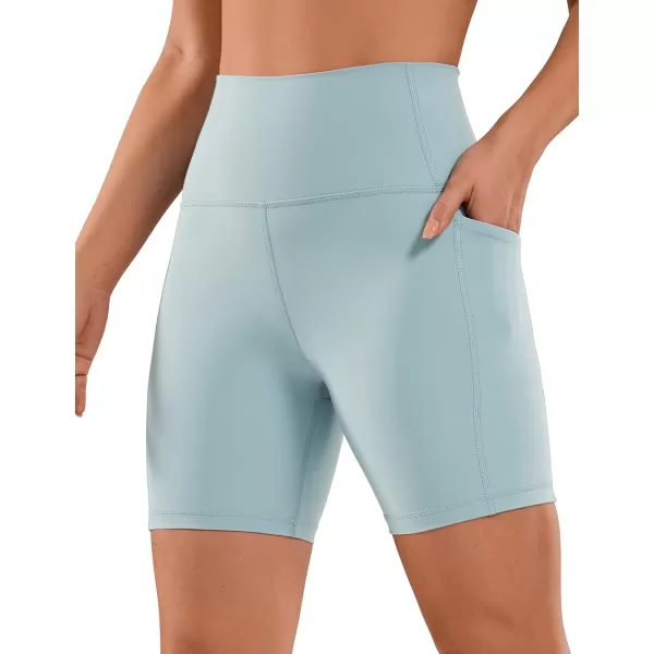 CRZ YOGA Womens Naked Feeling Biker Shorts  4 5 6 8 High Waisted Yoga Gym Spandex Shorts Side PocketsLight Grayish Blue