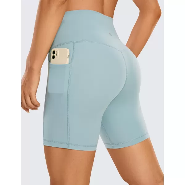 CRZ YOGA Womens Naked Feeling Biker Shorts  4 5 6 8 High Waisted Yoga Gym Spandex Shorts Side PocketsLight Grayish Blue