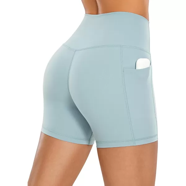 CRZ YOGA Womens Naked Feeling Biker Shorts  4 5 6 8 High Waisted Yoga Gym Spandex Shorts Side PocketsLight Grayish Blue