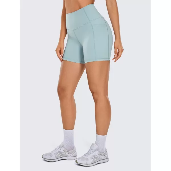 CRZ YOGA Womens Naked Feeling Biker Shorts  4 5 6 8 High Waisted Yoga Gym Spandex Shorts Side PocketsLight Grayish Blue