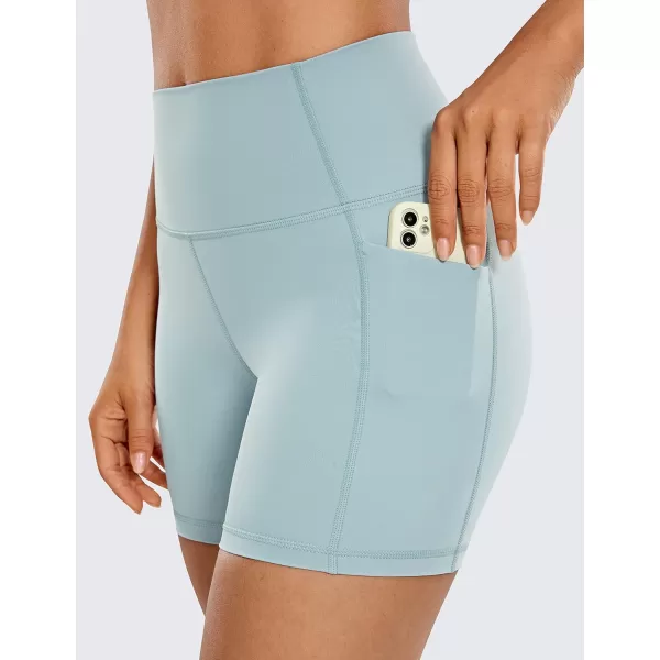 CRZ YOGA Womens Naked Feeling Biker Shorts  4 5 6 8 High Waisted Yoga Gym Spandex Shorts Side PocketsLight Grayish Blue