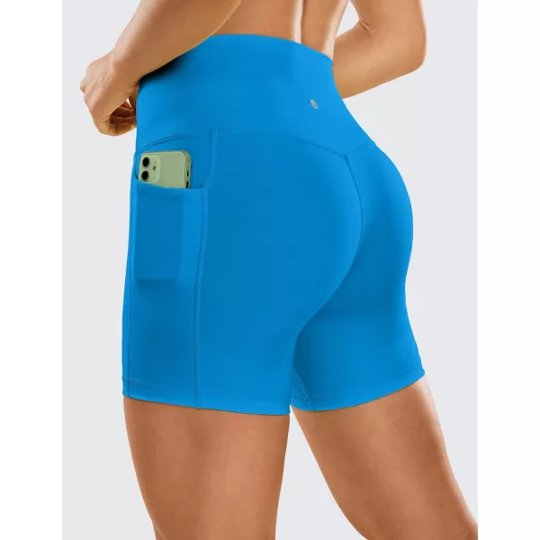 CRZ YOGA Womens Naked Feeling Biker Shorts  4 5 6 8 High Waisted Yoga Gym Spandex Shorts Side PocketsMadagascar Blue