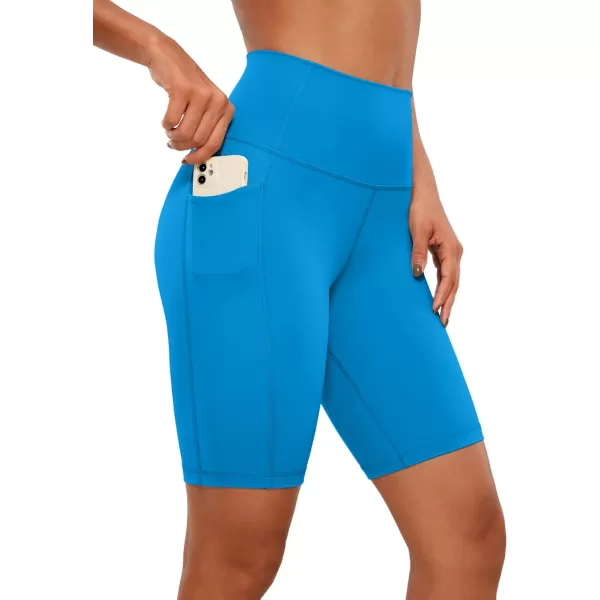 CRZ YOGA Womens Naked Feeling Biker Shorts  4 5 6 8 High Waisted Yoga Gym Spandex Shorts Side PocketsMadagascar Blue