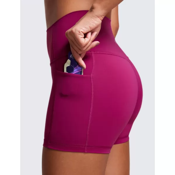 CRZ YOGA Womens Naked Feeling Biker Shorts  4 5 6 8 High Waisted Yoga Gym Spandex Shorts Side PocketsMagenta Purple