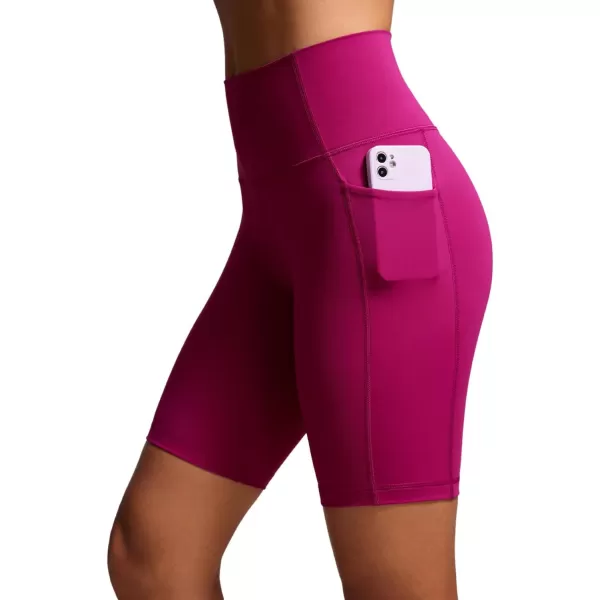 CRZ YOGA Womens Naked Feeling Biker Shorts  4 5 6 8 High Waisted Yoga Gym Spandex Shorts Side PocketsMagenta Purple