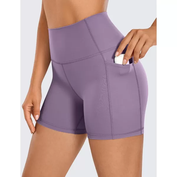 CRZ YOGA Womens Naked Feeling Biker Shorts  4 5 6 8 High Waisted Yoga Gym Spandex Shorts Side PocketsMatt Purple