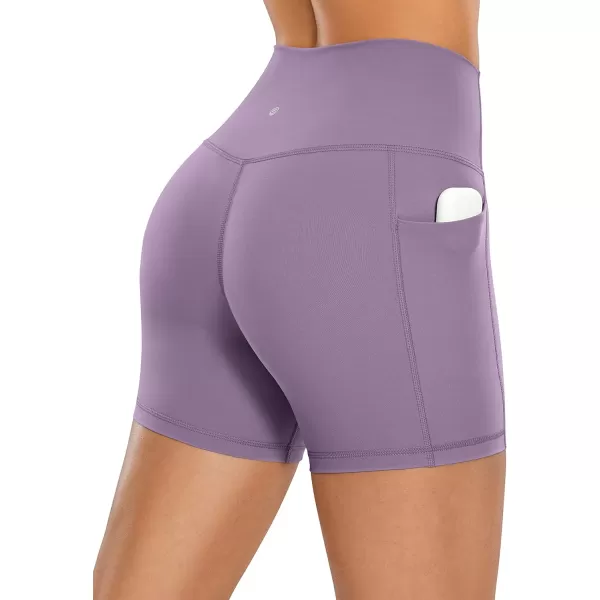 CRZ YOGA Womens Naked Feeling Biker Shorts  4 5 6 8 High Waisted Yoga Gym Spandex Shorts Side PocketsMatt Purple