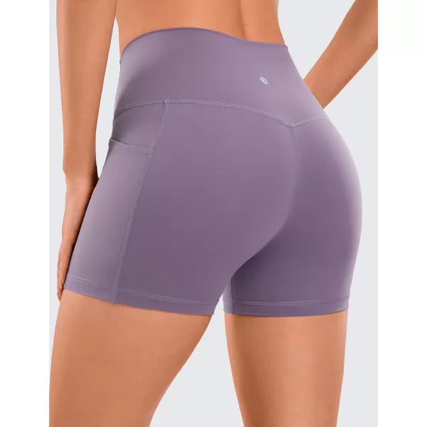 CRZ YOGA Womens Naked Feeling Biker Shorts  4 5 6 8 High Waisted Yoga Gym Spandex Shorts Side PocketsMatt Purple