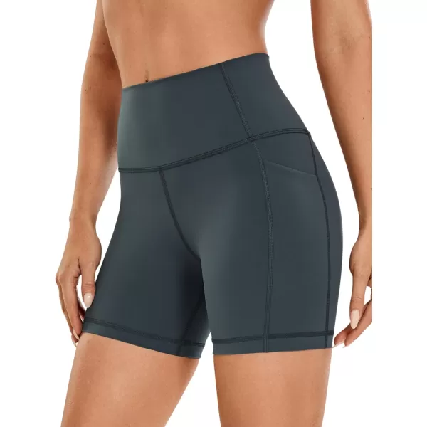 CRZ YOGA Womens Naked Feeling Biker Shorts  4 5 6 8 High Waisted Yoga Gym Spandex Shorts Side PocketsMelanite