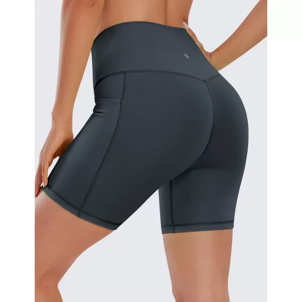 CRZ YOGA Womens Naked Feeling Biker Shorts  4 5 6 8 High Waisted Yoga Gym Spandex Shorts Side PocketsMelanite