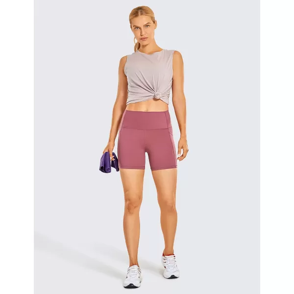 CRZ YOGA Womens Naked Feeling Biker Shorts  4 5 6 8 High Waisted Yoga Gym Spandex Shorts Side PocketsMisty Merlot