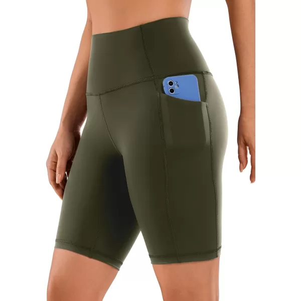 CRZ YOGA Womens Naked Feeling Biker Shorts  4 5 6 8 High Waisted Yoga Gym Spandex Shorts Side PocketsOlive Green