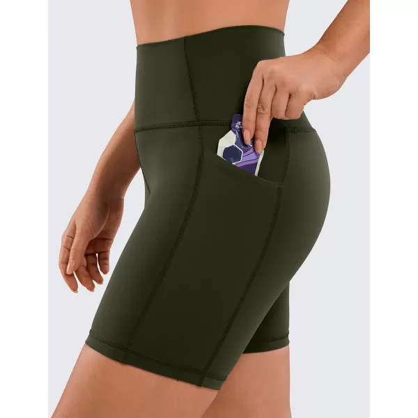 CRZ YOGA Womens Naked Feeling Biker Shorts  4 5 6 8 High Waisted Yoga Gym Spandex Shorts Side PocketsOlive Green