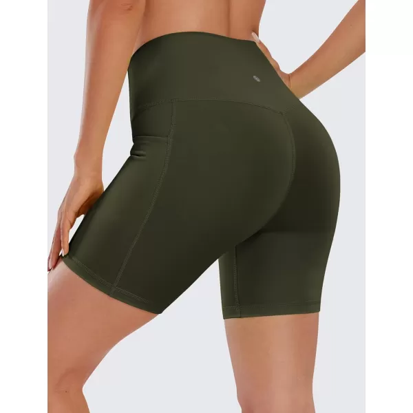 CRZ YOGA Womens Naked Feeling Biker Shorts  4 5 6 8 High Waisted Yoga Gym Spandex Shorts Side PocketsOlive Green