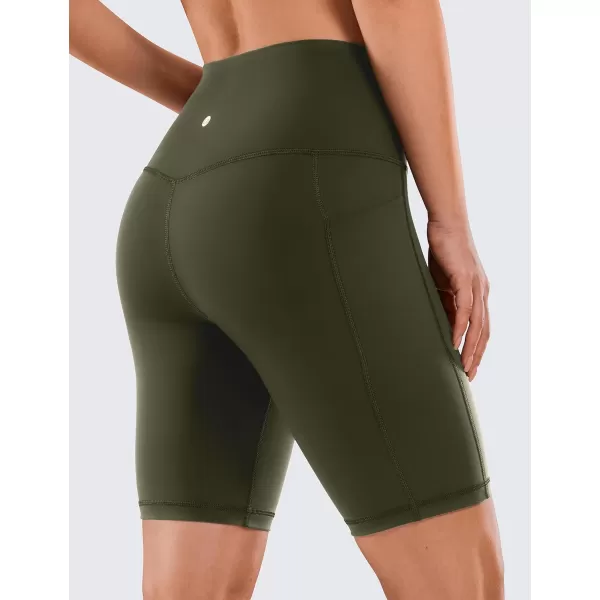 CRZ YOGA Womens Naked Feeling Biker Shorts  4 5 6 8 High Waisted Yoga Gym Spandex Shorts Side PocketsOlive Green