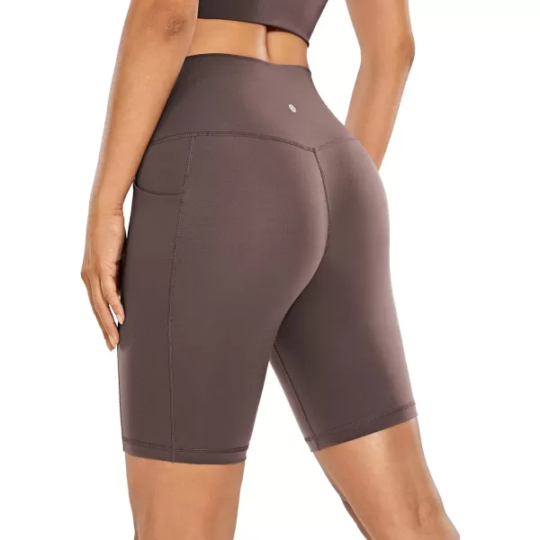 CRZ YOGA Womens Naked Feeling Biker Shorts  4 5 6 8 High Waisted Yoga Gym Spandex Shorts Side PocketsPurple Taupe