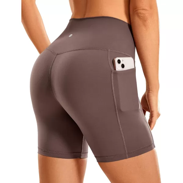 CRZ YOGA Womens Naked Feeling Biker Shorts  4 5 6 8 High Waisted Yoga Gym Spandex Shorts Side PocketsPurple Taupe