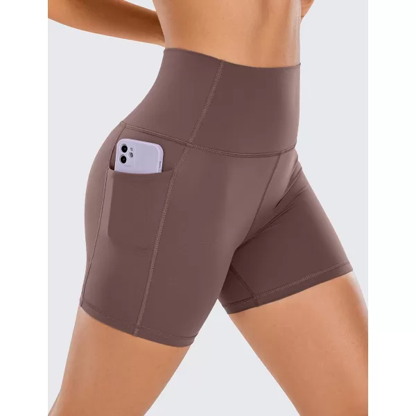 CRZ YOGA Womens Naked Feeling Biker Shorts  4 5 6 8 High Waisted Yoga Gym Spandex Shorts Side PocketsPurple Taupe