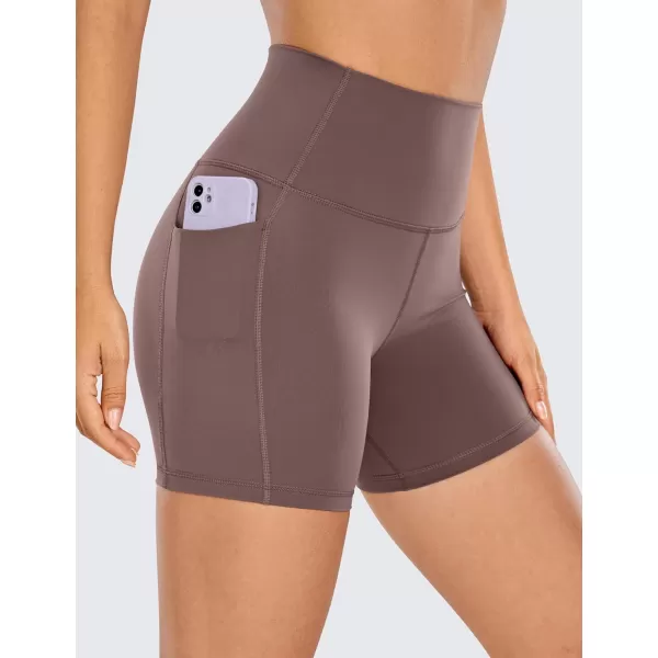 CRZ YOGA Womens Naked Feeling Biker Shorts  4 5 6 8 High Waisted Yoga Gym Spandex Shorts Side PocketsPurple Taupe