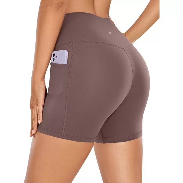 CRZ YOGA Womens Naked Feeling Biker Shorts  4 5 6 8 High Waisted Yoga Gym Spandex Shorts Side PocketsPurple Taupe