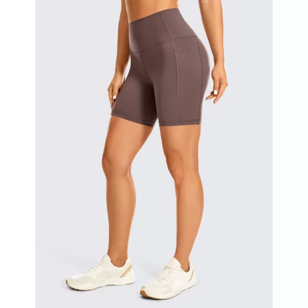 CRZ YOGA Womens Naked Feeling Biker Shorts  4 5 6 8 High Waisted Yoga Gym Spandex Shorts Side PocketsPurple Taupe