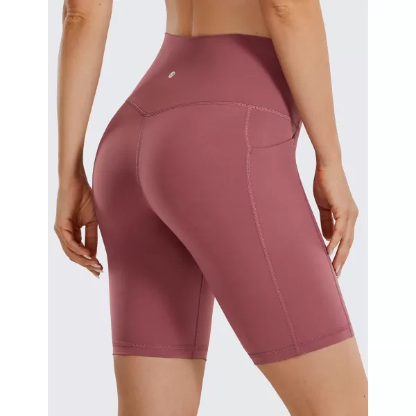 CRZ YOGA Womens Naked Feeling Biker Shorts  4 5 6 8 High Waisted Yoga Gym Spandex Shorts Side PocketsSepia